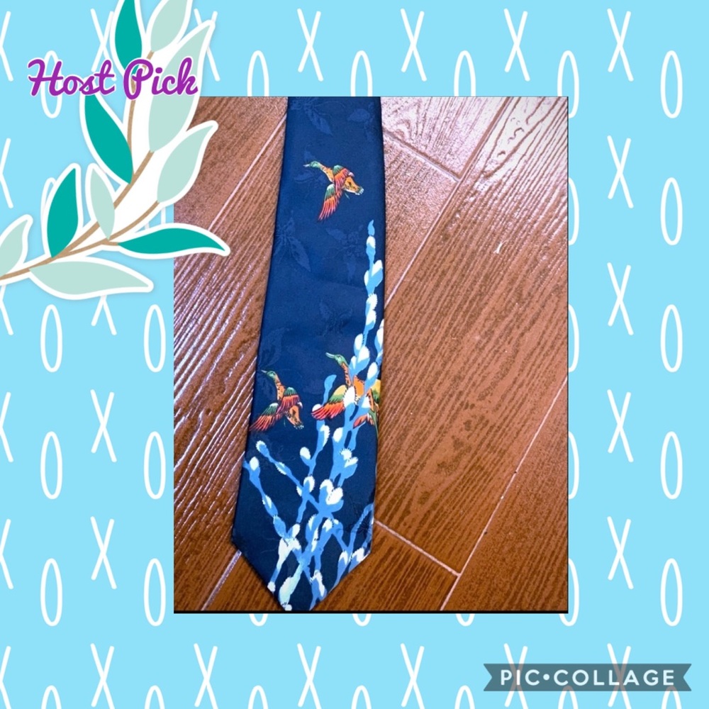 Mens Don Lopez vintage duck tie light and dark blue brown orange green floral - Picture 2 of 4